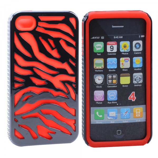 Wholesale iPhone 4 4S Zebra Hybrid Case (Black-Red)